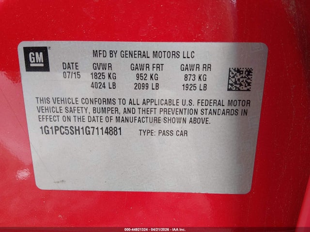 1G1PC5SH1G7114881 Chevrolet Cruze Limited Ls Auto