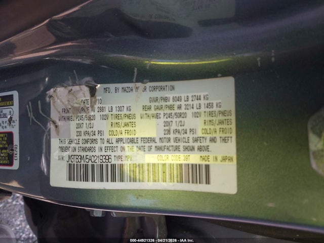 Продажа на аукционе авто 2010 Mazda Cx-9 Grand Touring, vin: JM3TB3MV5A0219396, номер лота: 44921326