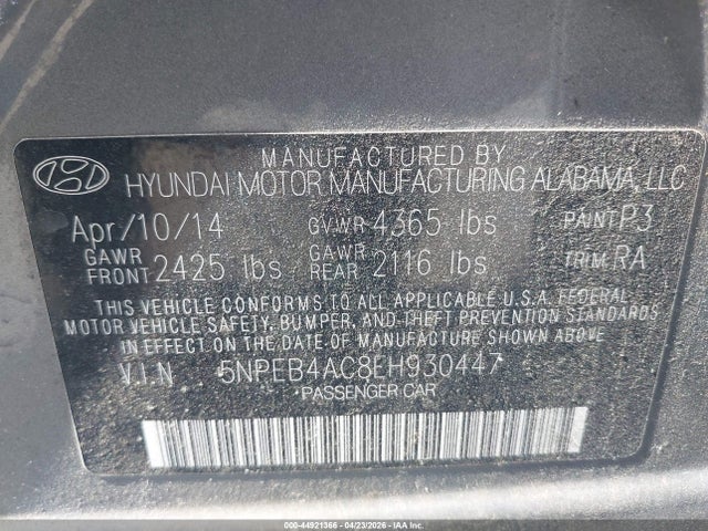 Hyundai SONATA GLS 2014 5NPEB4AC8EH930447 Image 9