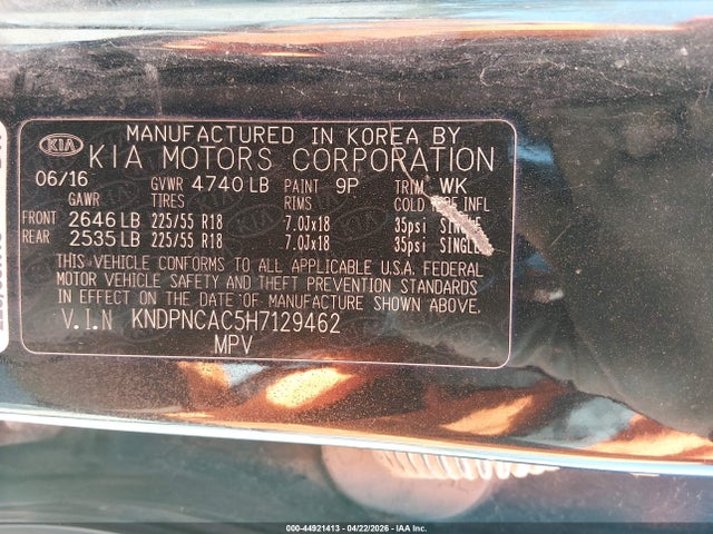 44921413 :رقم المزاد ، KNDPNCAC5H7129462 vin ، 2017 Kia Sportage Ex مزاد بيع