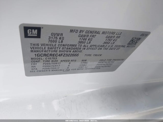 Chevrolet Silverado 1500 1lt 2015 1GCRCREC4FZ322666 Image 9
