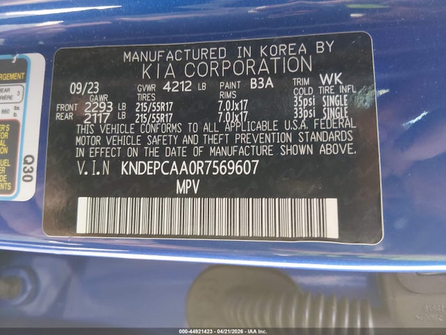 Aukcja sprzedaży 2024 Kia Seltos Lx, vin: KNDEPCAA0R7569607, numer aukcji: 44921423
