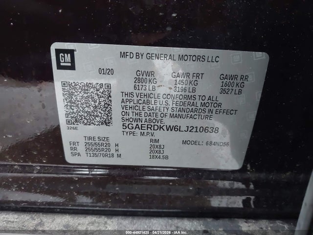 Aukcja sprzedaży 2020 Buick Enclave Fwd Avenir, vin: 5GAERDKW6LJ210638, numer aukcji: 44921425