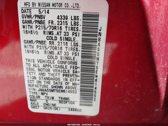 Nissan Rogue Select S 2014 JN8AS5MT5EW614552 Image 9