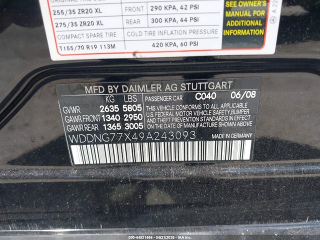 2009 MERCEDES-BENZ S 63 AMG WDDNG77X49A243093 Photo 8