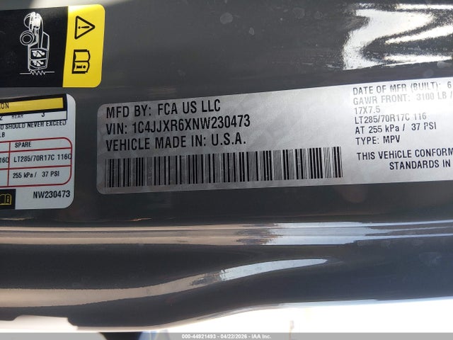 44921493 :رقم المزاد ، 1C4JJXR6XNW230473 vin ، 2022 Jeep Wrangler 4xe Unlimited Rubicon 4x4 مزاد بيع