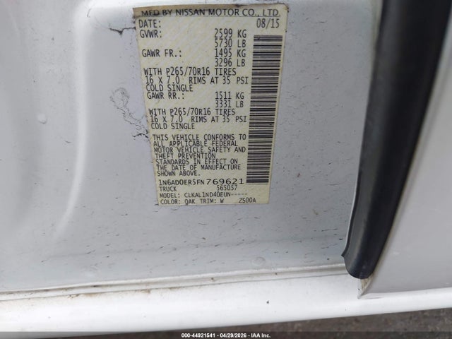 Продаж на аукціоні авто 2015 Nissan Frontier S, vin: 1N6AD0ER5FN769621, номер лоту: 44921541