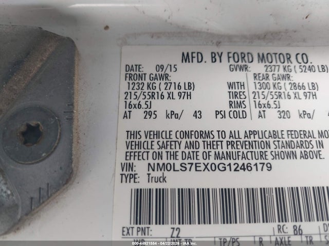 2016 Ford Transit Connect Xl მანქანა იყიდება აუქციონზე, vin: NM0LS7EX0G1246179, აუქციონის ნომერი: 44921554