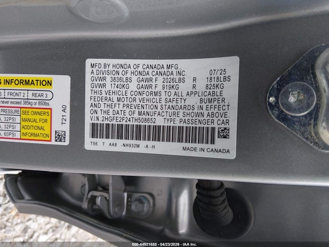 Продажа на аукционе авто 2026 Honda Civic Lx, vin: 2HGFE2F24TH508652, номер лота: 44921580