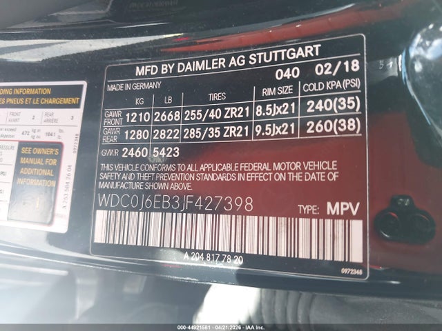 2018 Mercedes-benz Amg Glc 43 Coupe 4matic მანქანა იყიდება აუქციონზე, vin: WDC0J6EB3JF427398, აუქციონის ნომერი: 44921581