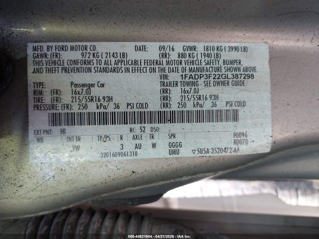 Продаж на аукціоні авто 2016 Ford Focus Se, vin: 1FADP3F22GL387298, номер лоту: 44921604