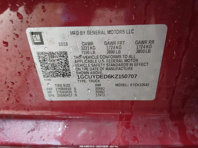 1GCUYDED6KZ150707 Chevrolet Silverado 1500 Lt