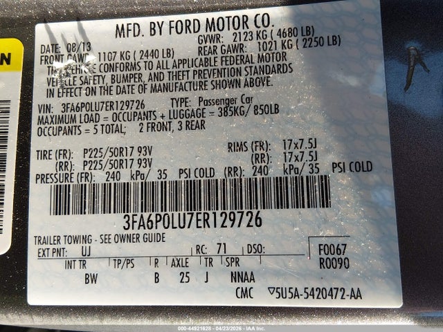 Ford Fusion Hybrid Se 2014 3FA6P0LU7ER129726 Image 9