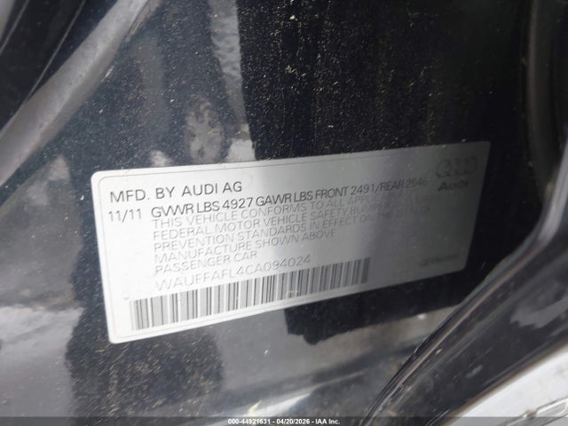 44921631 :رقم المزاد ، WAUFFAFL4CA094024 vin ، 2012 Audi A4 2.0t Premium مزاد بيع