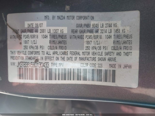 Продажа на аукционе авто 2008 Mazda Cx-9 Sport, vin: JM3TB38V580130433, номер лота: 44921645