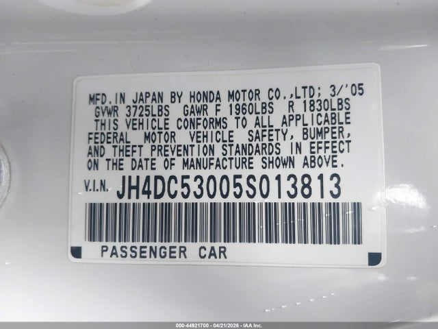 Продаж на аукціоні авто 2005 Acura Rsx Type S, vin: JH4DC53005S013813, номер лоту: 44921700