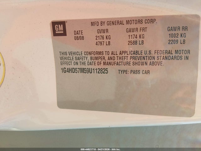 Aukcja sprzedaży 2009 Buick Lucerne Cxl, vin: 1G4HD57M59U112825, numer aukcji: 44921718