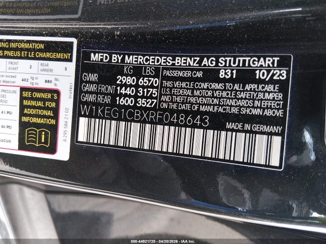 44921720 :رقم المزاد ، W1KEG1CBXRF048643 vin ، 2024 Mercedes-benz Eqe 350 4matic مزاد بيع