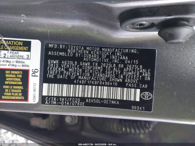 4T4BF1FK8FR496416 Toyota CAMRY LE