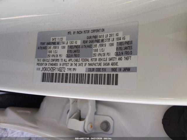 44921746 :رقم المزاد ، JM3KKCHD5R1149272 vin ، 2024 Mazda Cx-90 3.3 Turbo Preferred Plus مزاد بيع