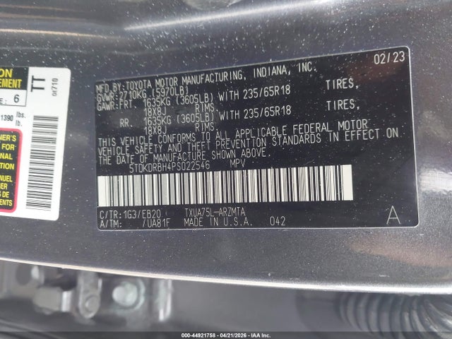 Toyota Highlander L/le/xle/limited/platinum/xse 2023 5TDKDRBH4PS022546 Image 9