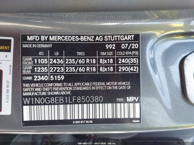 W1N0G8EB1LF850380 Mercedes-Benz Glc 300 4matic