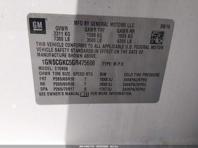 Chevrolet Suburban Ls 2016 1GNSCGKC5GR475608 Image 9