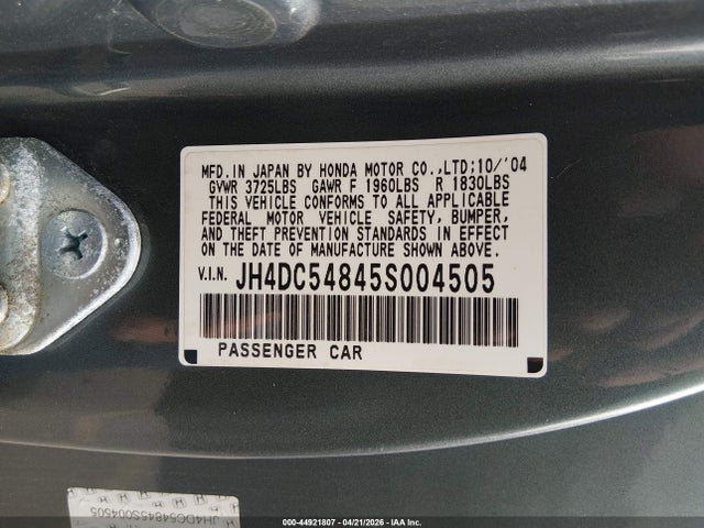 Aukcja sprzedaży 2005 Acura Rsx, vin: JH4DC54845S004505, numer aukcji: 44921807