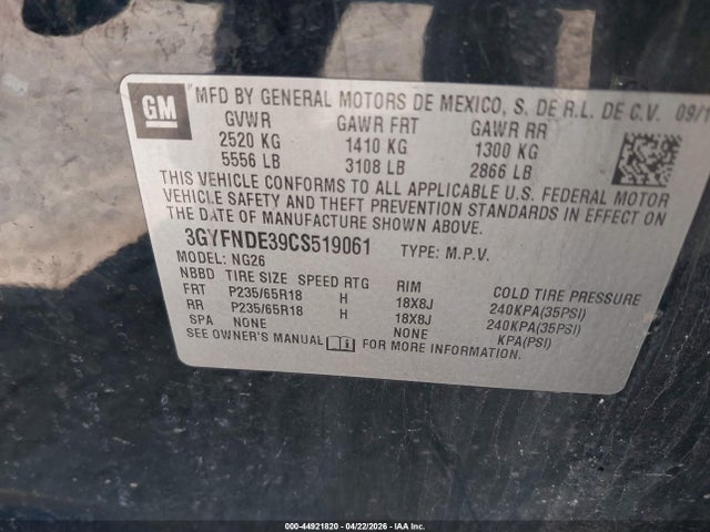 Продаж на аукціоні авто 2012 Cadillac Srx Luxury Collection, vin: 3GYFNDE39CS519061, номер лоту: 44921820