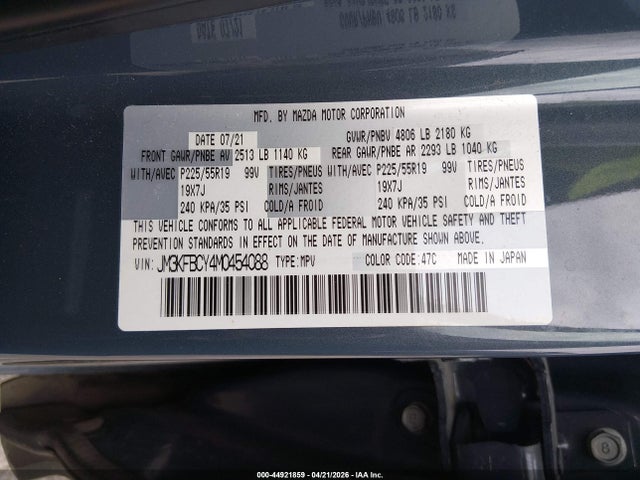 Продаж на аукціоні авто 2021 Mazda Cx-5 Carbon Edition Turbo, vin: JM3KFBCY4M0454088, номер лоту: 44921859