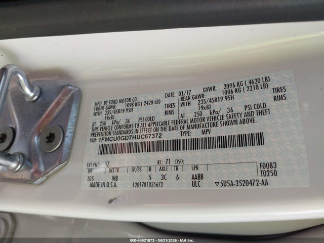1FMCU0GD7HUC67372 Ford ESCAPE SE
