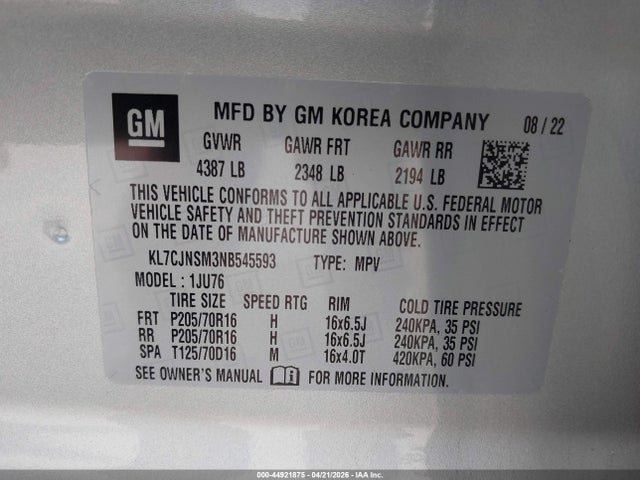 Chevrolet Trax Awd Ls 2022 KL7CJNSM3NB545593 Image 9