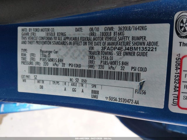 Продаж на аукціоні авто 2011 Ford Fiesta Se, vin: 3FADP4EJ4BM135221, номер лоту: 44921904