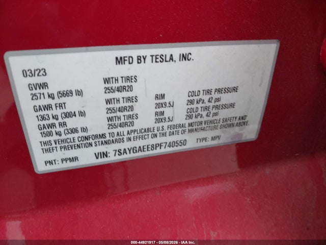 7SAYGAEE8PF740550 Tesla Model Y Awd/long Range Dual Motor All-wheel Drive