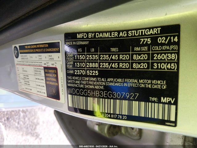 Продаж на аукціоні авто 2014 Mercedes-benz Glk 350, vin: WDCGG5HB3EG307927, номер лоту: 44921930