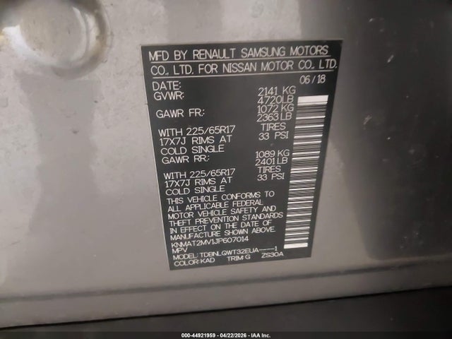 Продаж на аукціоні авто 2018 Nissan Rogue Sv, vin: KNMAT2MV1JP607014, номер лоту: 44921959