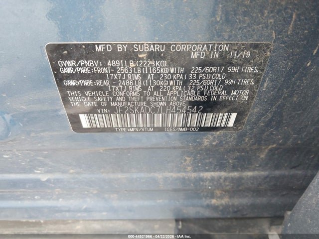 Aukcja sprzedaży 2020 Subaru Forester, vin: JF2SKADC7LH454542, numer aukcji: 44921966
