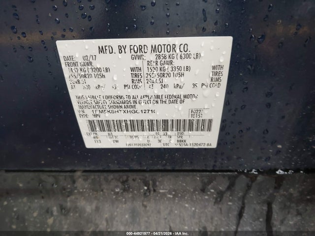 Aukcja sprzedaży 2017 Ford Explorer Platinum, vin: 1FM5K8HTXHGC12710, numer aukcji: 44921977