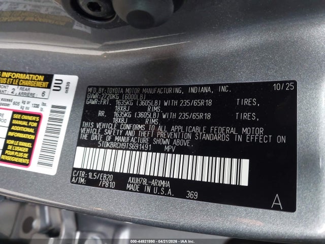 5TDKBRCH9TS691491 Toyota Highlander Hybrid Xle