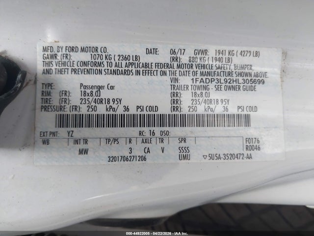 1FADP3L92HL305699 Ford FOCUS ST