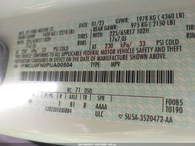 Ford Escape 2023 1FMCU0FN0PUA00504 Image 9