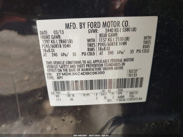 Aukcja sprzedaży 2013 Ford Edge Limited, vin: 2FMDK3KC4DBC06300, numer aukcji: 44922067