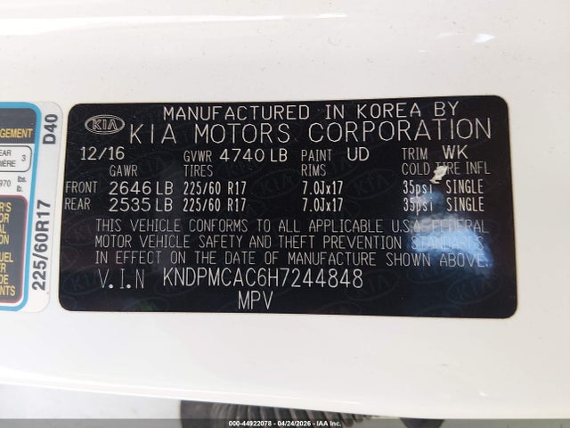 KNDPMCAC6H7244848 KIA Sportage Lx