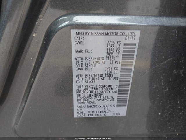 Nissan Pathfinder 2015 5N1AR2MM2FC638255 Image 9