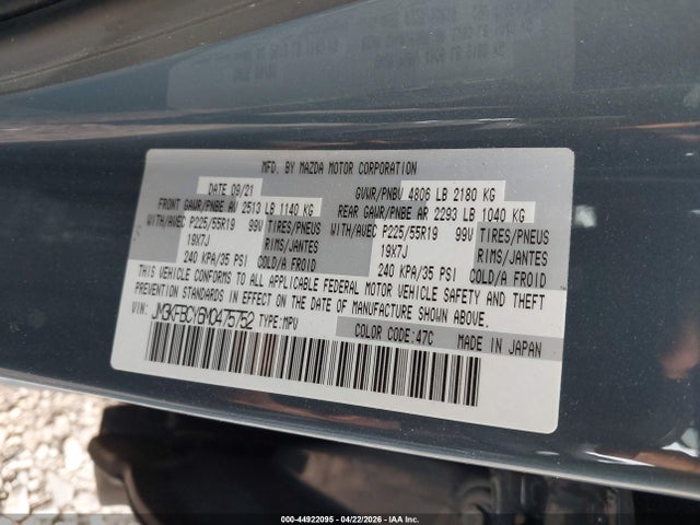 Aukcja sprzedaży 2021 Mazda Cx-5 Carbon Edition Turbo, vin: JM3KFBCY6M0475752, numer aukcji: 44922095