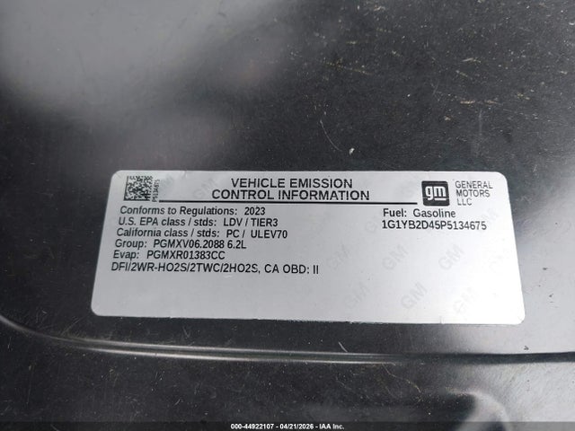 1G1YB2D45P5134675 Chevrolet Corvette Stingray Rwd 2lt