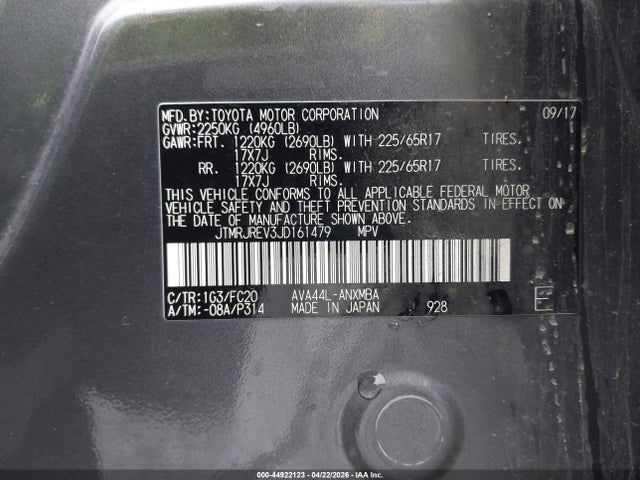 Продаж на аукціоні авто 2018 Toyota Rav4 Hybrid Xle, vin: JTMRJREV3JD161479, номер лоту: 44922123
