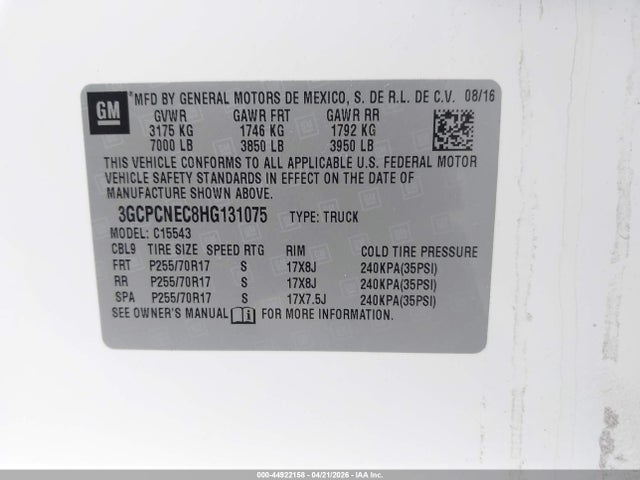 Chevrolet Silverado 1500 Wt 2017 3GCPCNEC8HG131075 Image 9