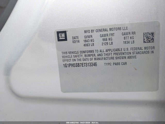 Aukcja sprzedaży 2014 Chevrolet Cruze Eco Auto, vin: 1G1PH5SB7E7313346, numer aukcji: 44922164