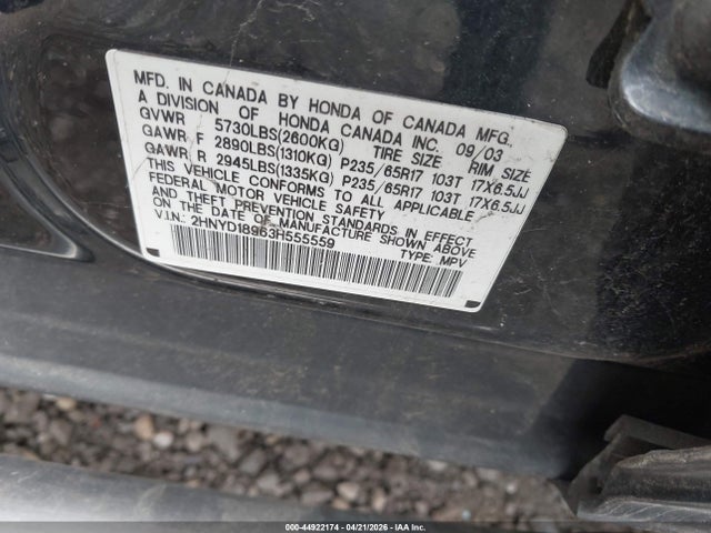 Продаж на аукціоні авто 2003 Acura Mdx, vin: 2HNYD18963H555559, номер лоту: 44922174